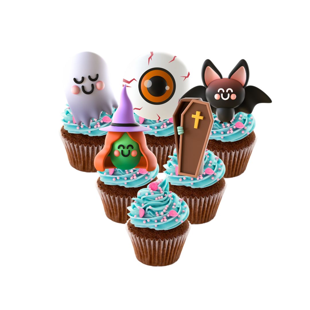 24x Cute Spooky Halloween Cupcake Toppers - We print, You stick.