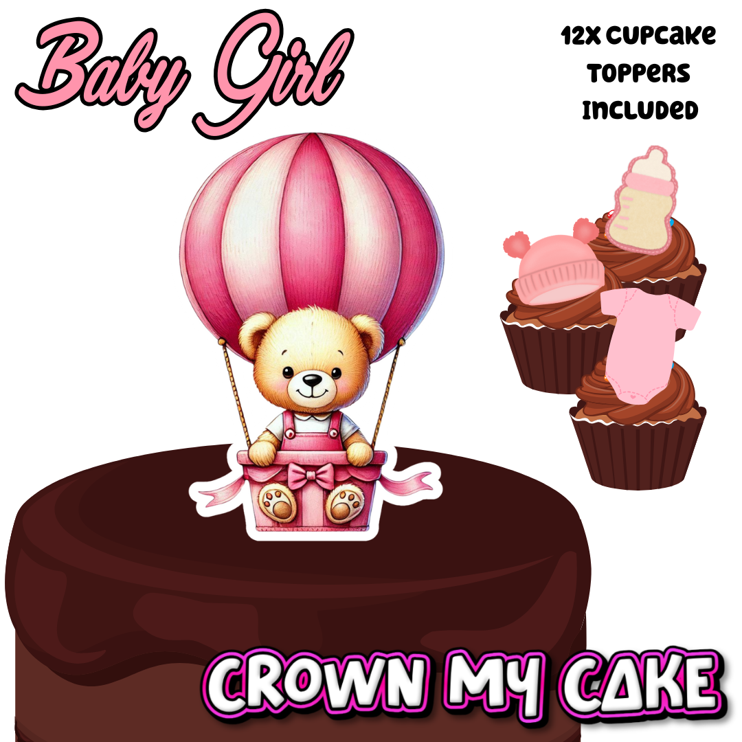 Baby Girl Cake Topper & 12x Cupcake Picks