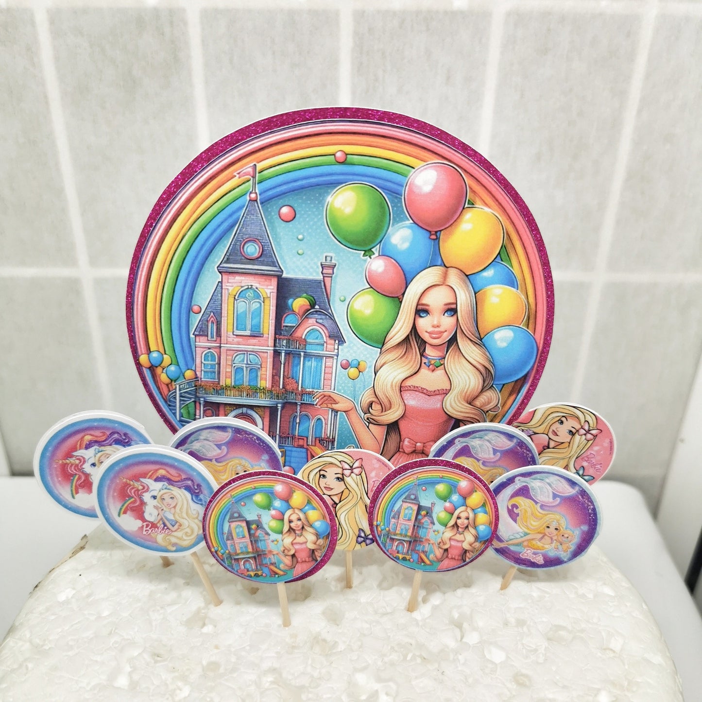 Dreamhouse Doll Cake Topper & 12x Cupcake Picks