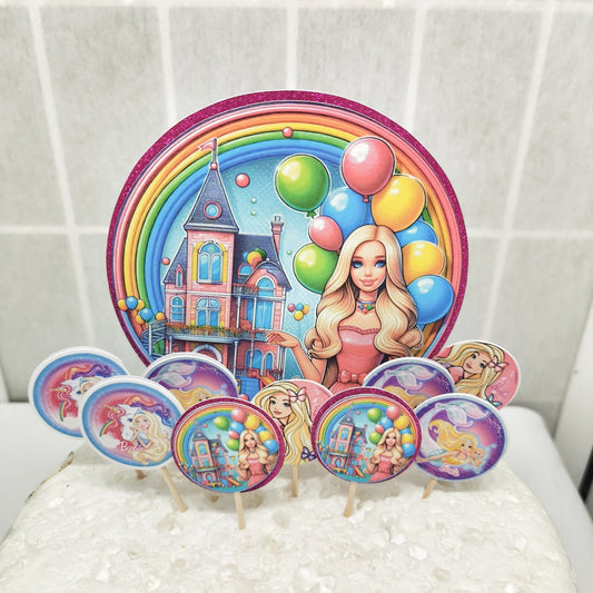 Dreamhouse Doll Cake Topper & 12x Cupcake Picks
