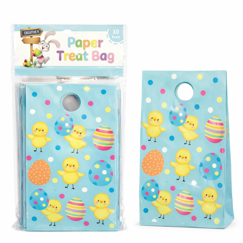 Easter Paper Treat Bags 10 Pack – Chicks & Eggs Party Loot Bags with Tags