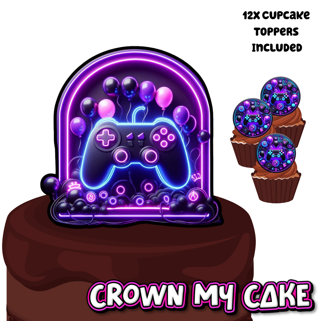 Gaming Cake Topper & 12x Cupcake Picks