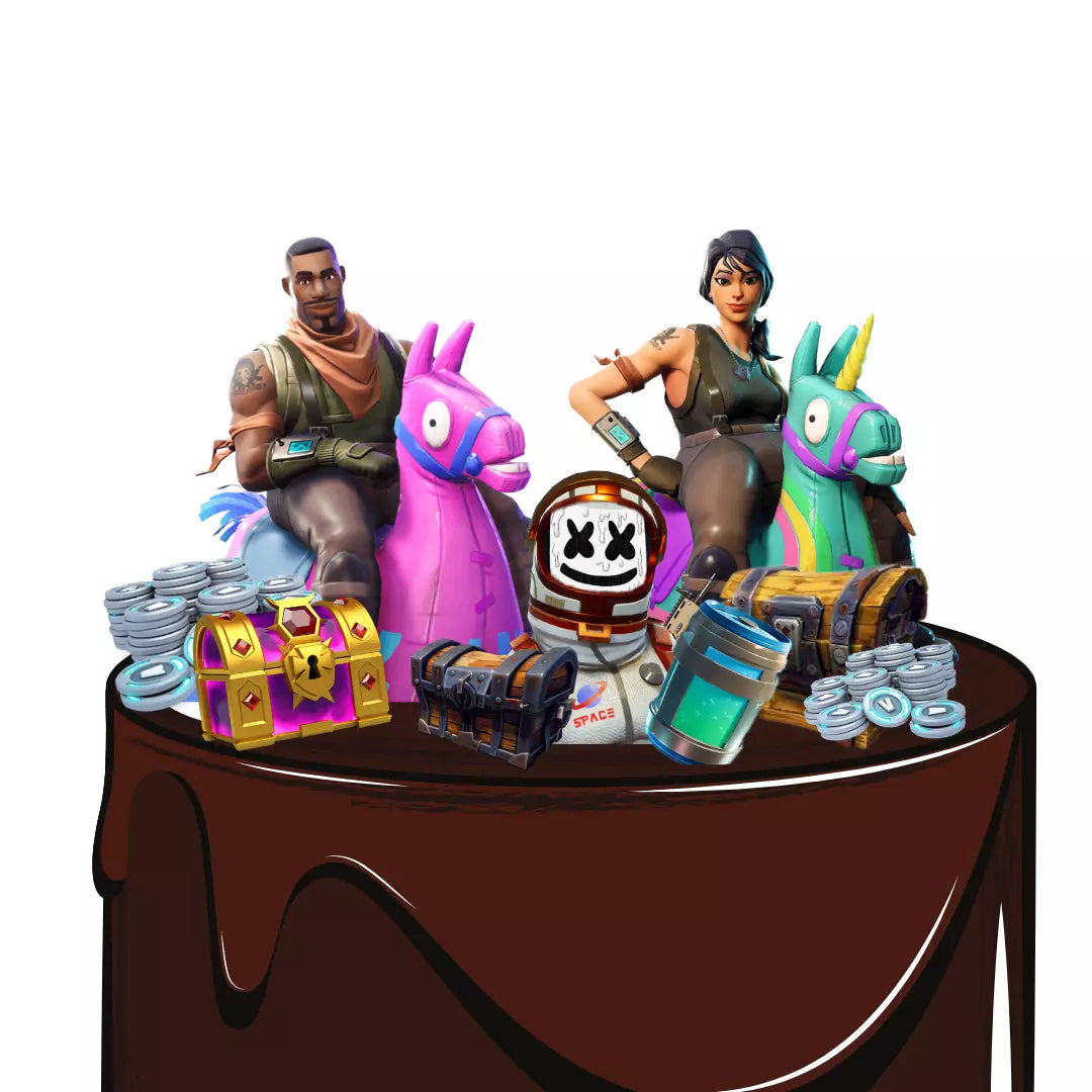 Fortnite Cake Topper (11pc Set) + 2 Balloons - Fast QLD Dispatch