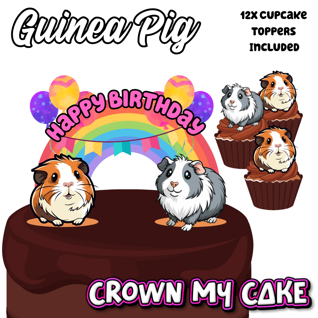 Guinea Pig Cake Topper & 12x Cupcake Picks