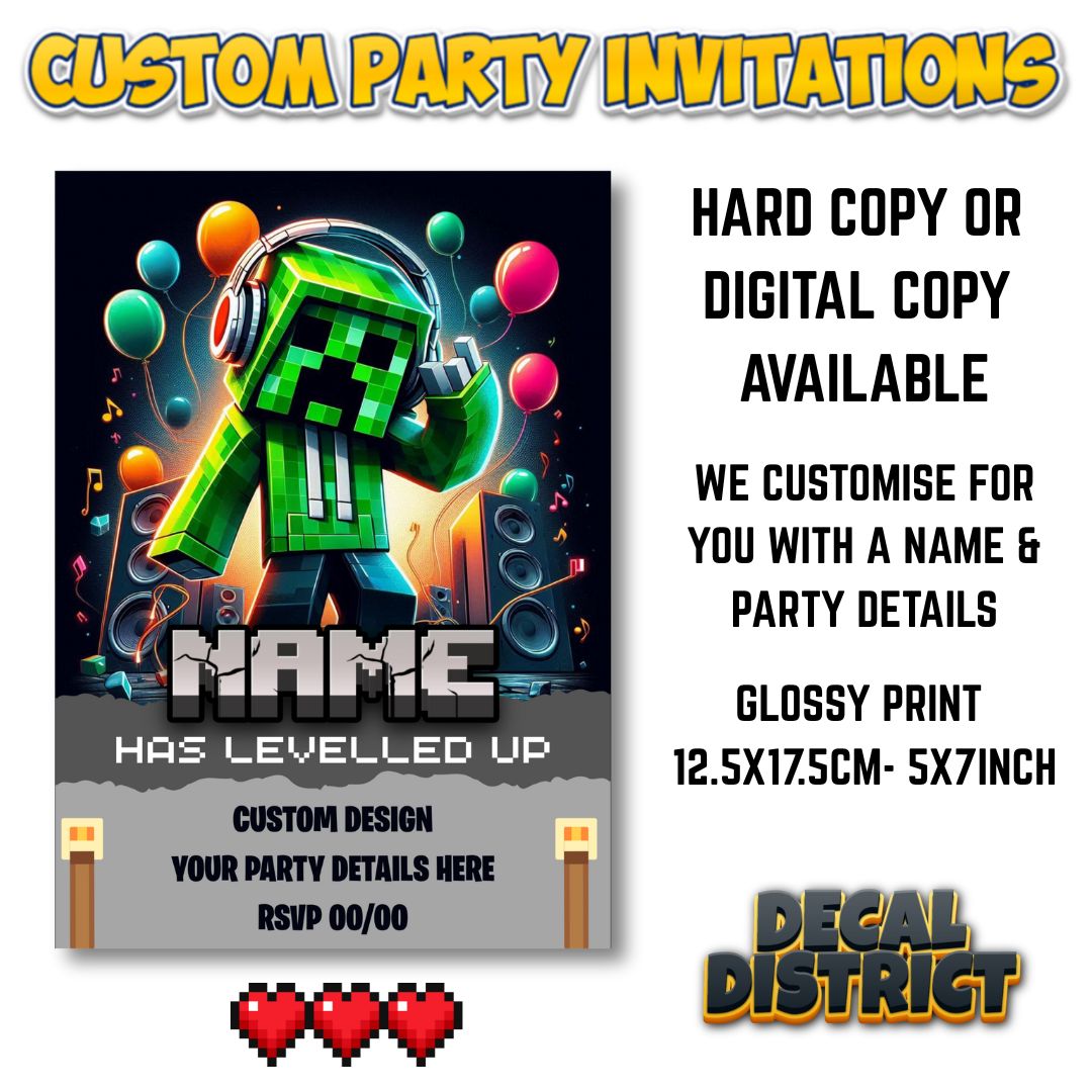 Gaming Party Pixel Block Party Invites - Digital Or Hard Copy