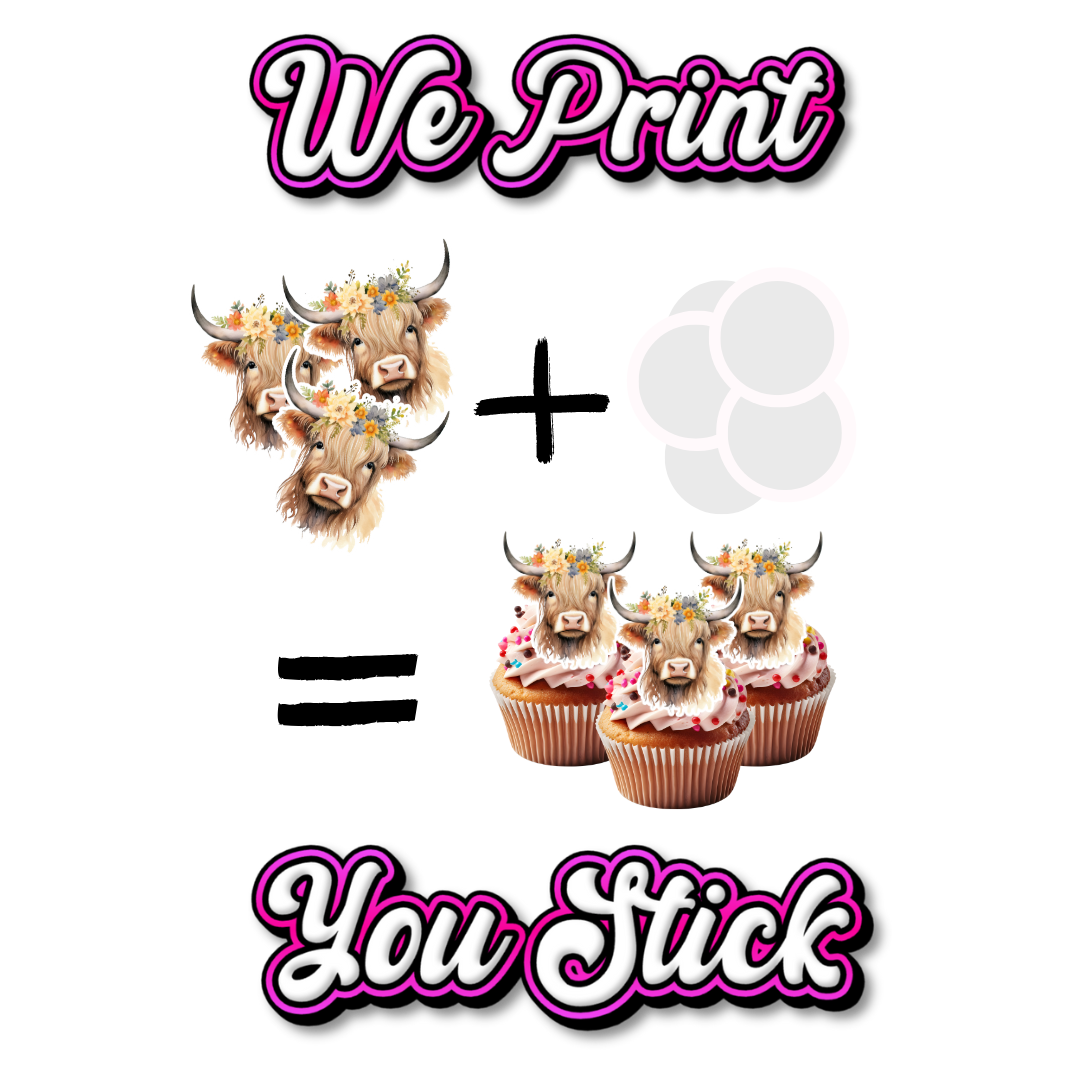 Highland Cow Cupcake Toppers - We print, You stick.
