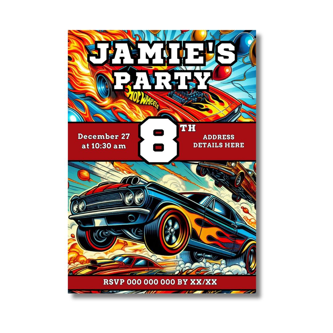 Hot Rod Car Racing Invitations - Digital Or Hard Copy