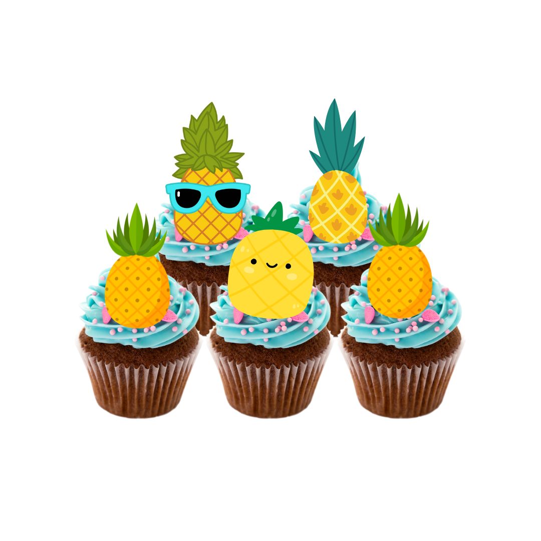 24x Pineapple Cupcake Toppers - We print, You stick.