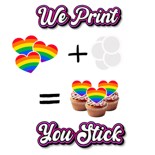 Rainbow Hearts Cupcake Toppers - We print, You stick.
