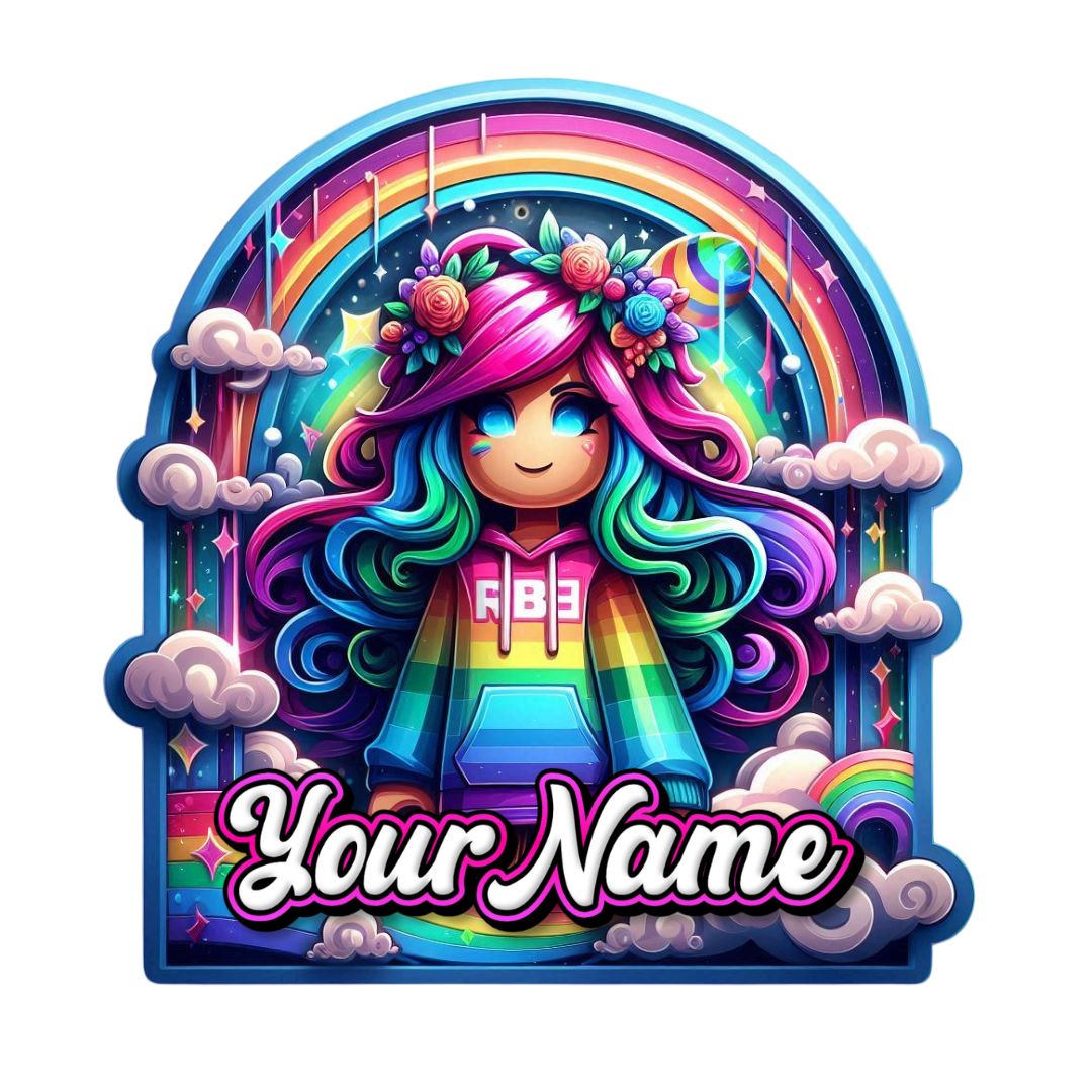 Rainbow Roblox Girl Basic Cake Topper - Personalised