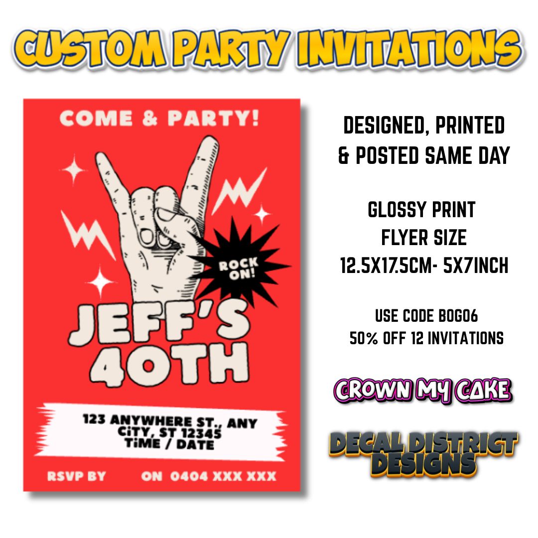 Custom Rock On Party Invitations - Digital Or Hard Copy
