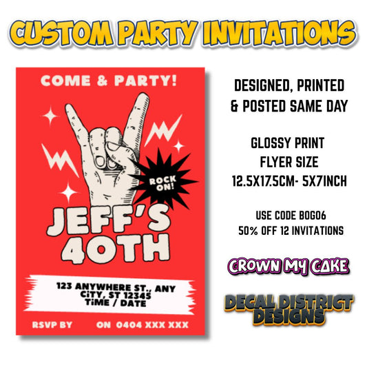Custom Rock On Party Invitations - Digital Or Hard Copy