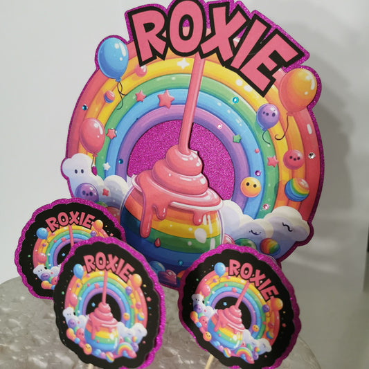 Basic Custom Slime Party Cake Topper & 12 Cupcake Toppers