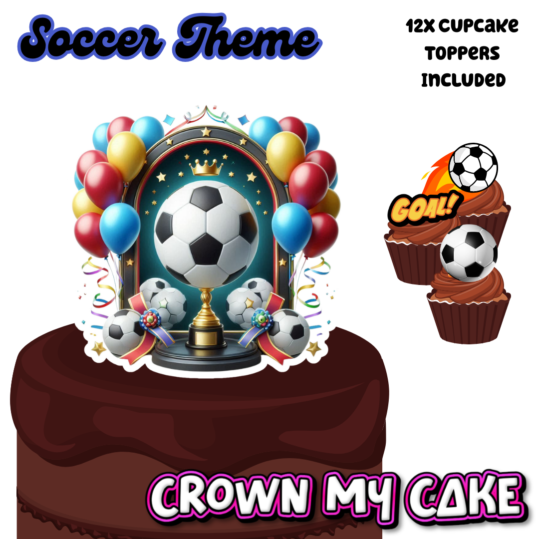 Soccer Champion Themed Cake Topper & 12x Cupcake Picks