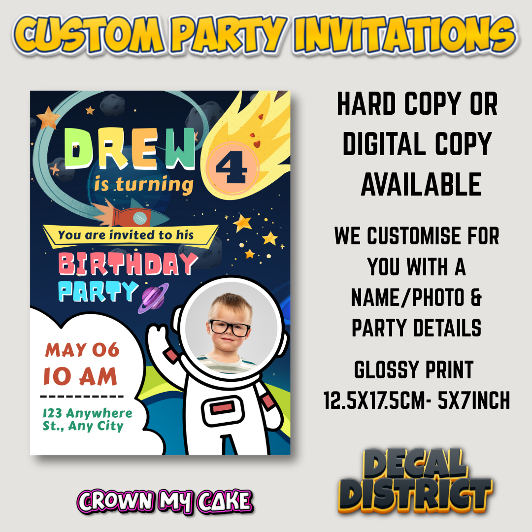 Space Theme Party Invitations - Digital Or Hard Copy