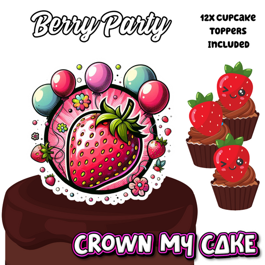 Strawberry Cake Topper & 12x Cupcake Picks