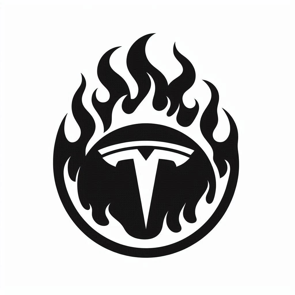 Tesla Up In Flames Car Decal - Die Cut Premium Weatherproof Vinyl