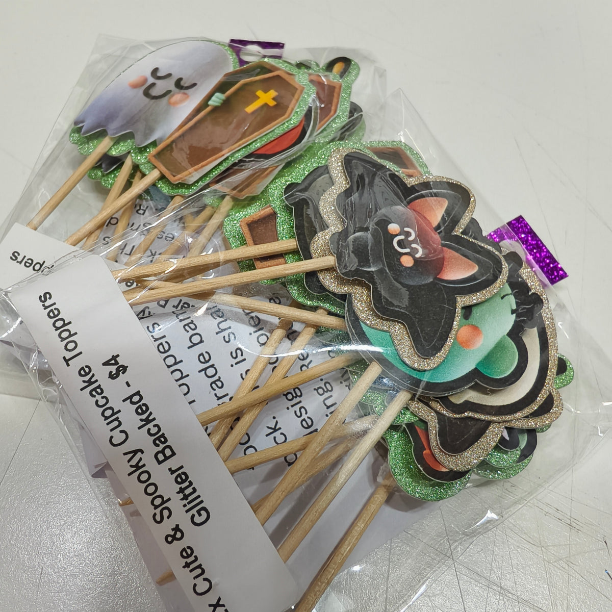 LEFTOVER VAULT: 24x Cute Spooky - Glitter Backed Cupcake Toppers