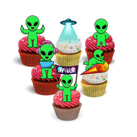 24x Cute Aliens - Cupcake Toppers