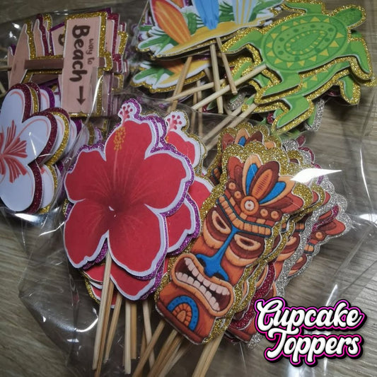 24x Deluxe Hawaiian Cupcake Toppers