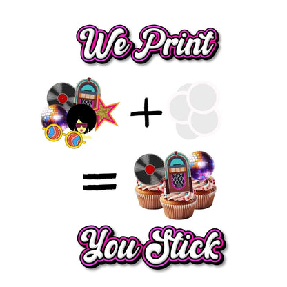 24x Disco Retro Cupcake Toppers - We print, You stick.