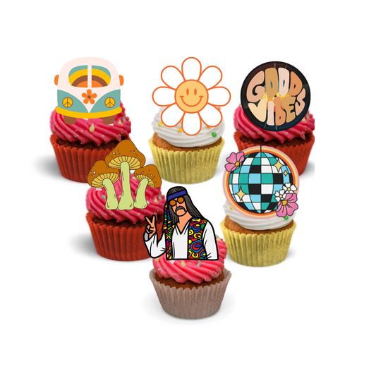 24x Hippie - Woodstock - Flower Power - Cupcake Toppers