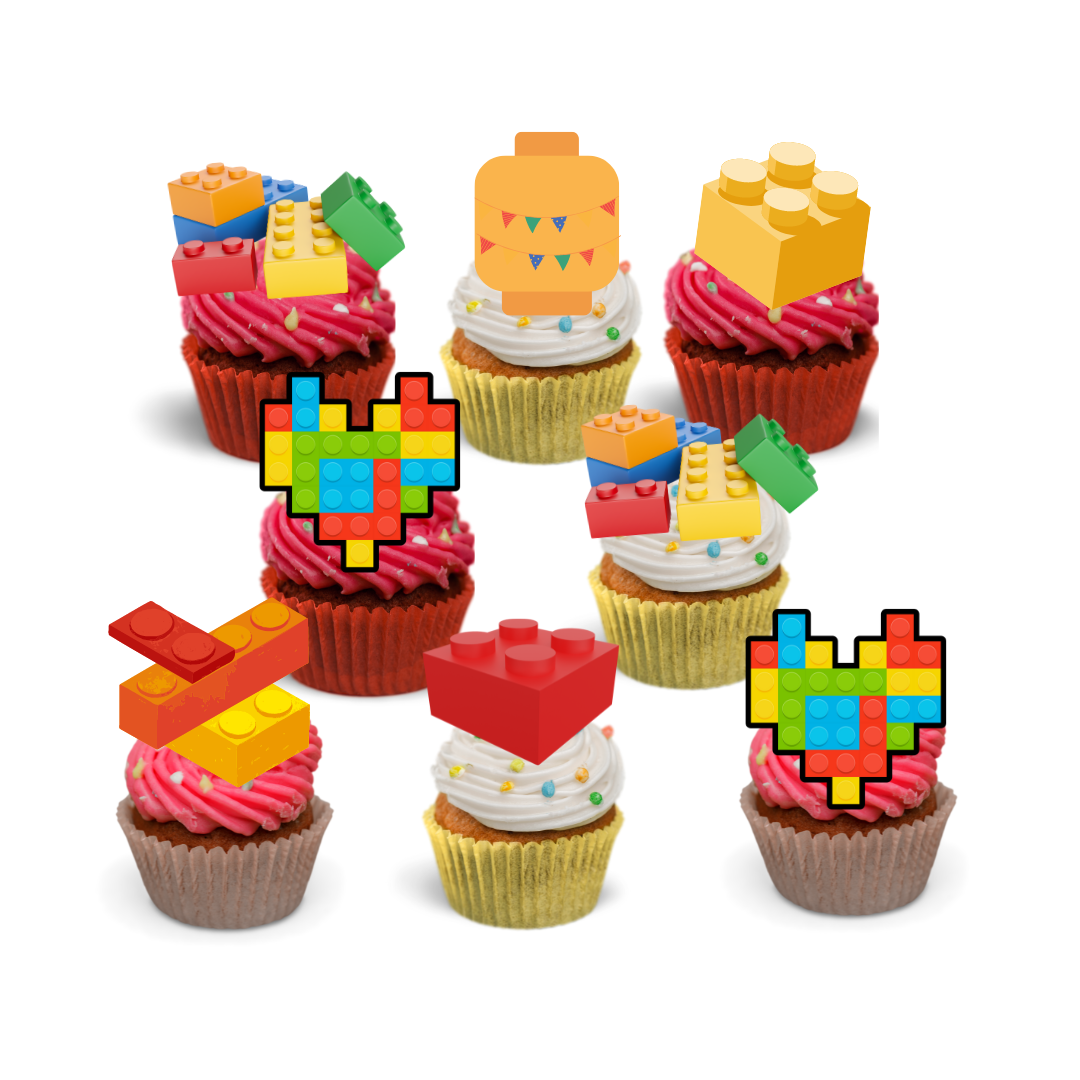 24x Building Block  Cupcake Toppers