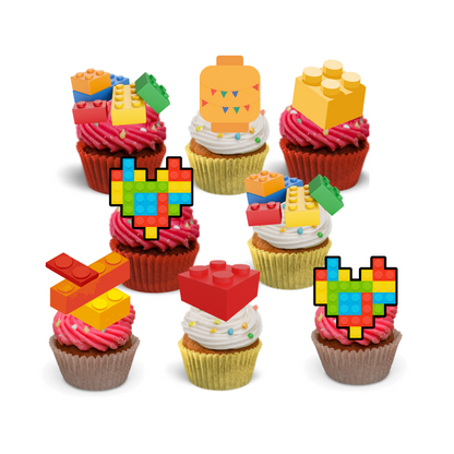 24x Building Block  Cupcake Toppers