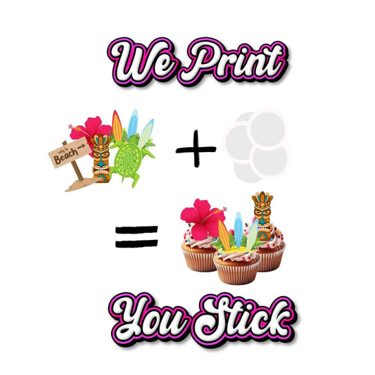 24x Tropical Hawaiian Cupcake Toppers - We print, You stick.