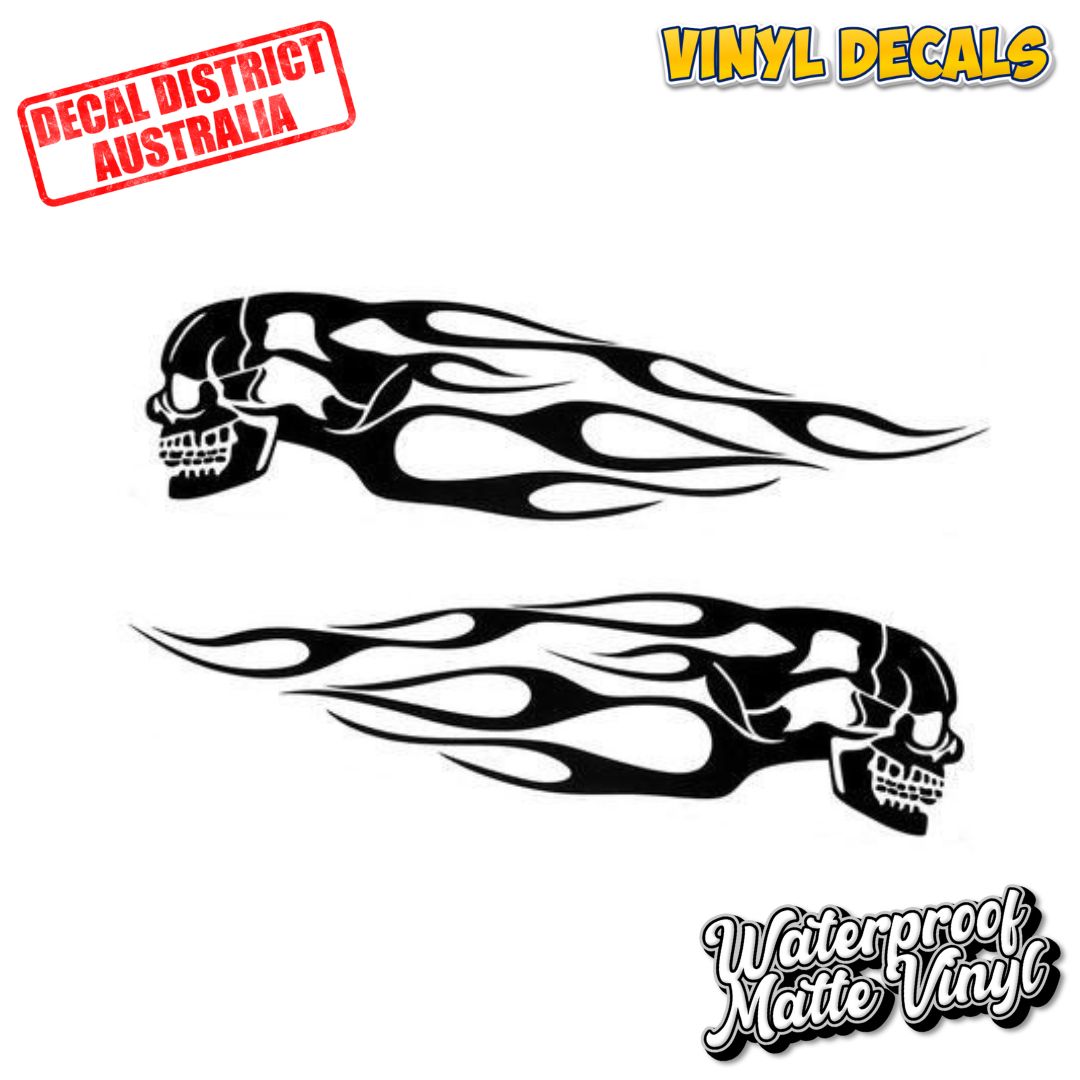2x Skull Racing Stripes - 25cm Vinyl Decal
