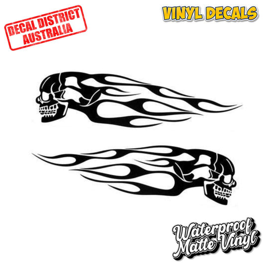 2x Skull Racing Stripes - 25cm Vinyl Decal