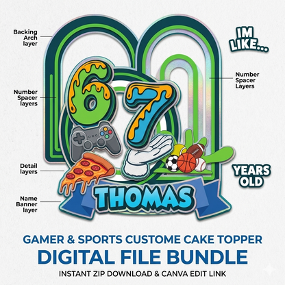 Download, Print & Cut Files - 6 - 7 Cake Topper - 6 turning 7.