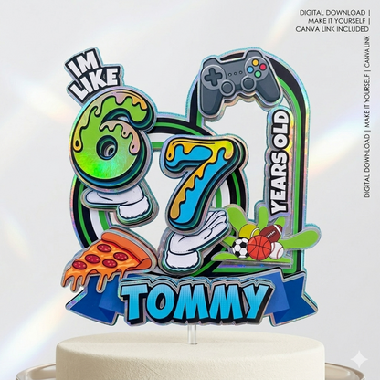 Download, Print & Cut Files - 6 - 7 Cake Topper - 6 turning 7.