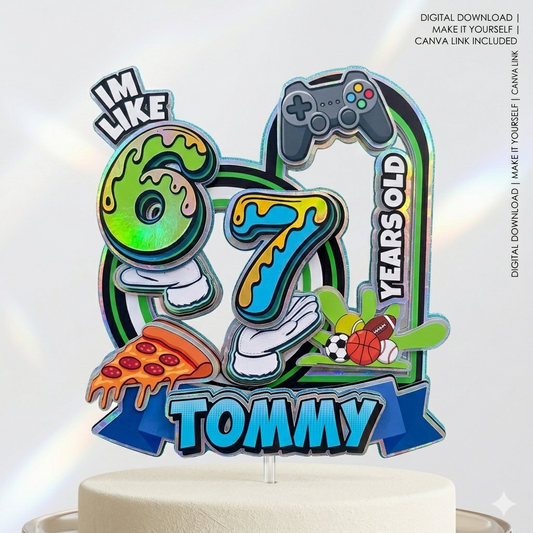 Download, Print & Cut Files - 6 - 7 Cake Topper - 6 turning 7.