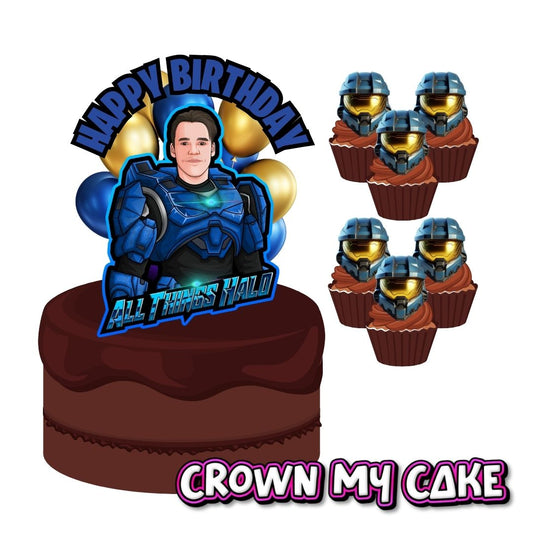 All Things Halo Cake Topper & 12x Cupcake Picks