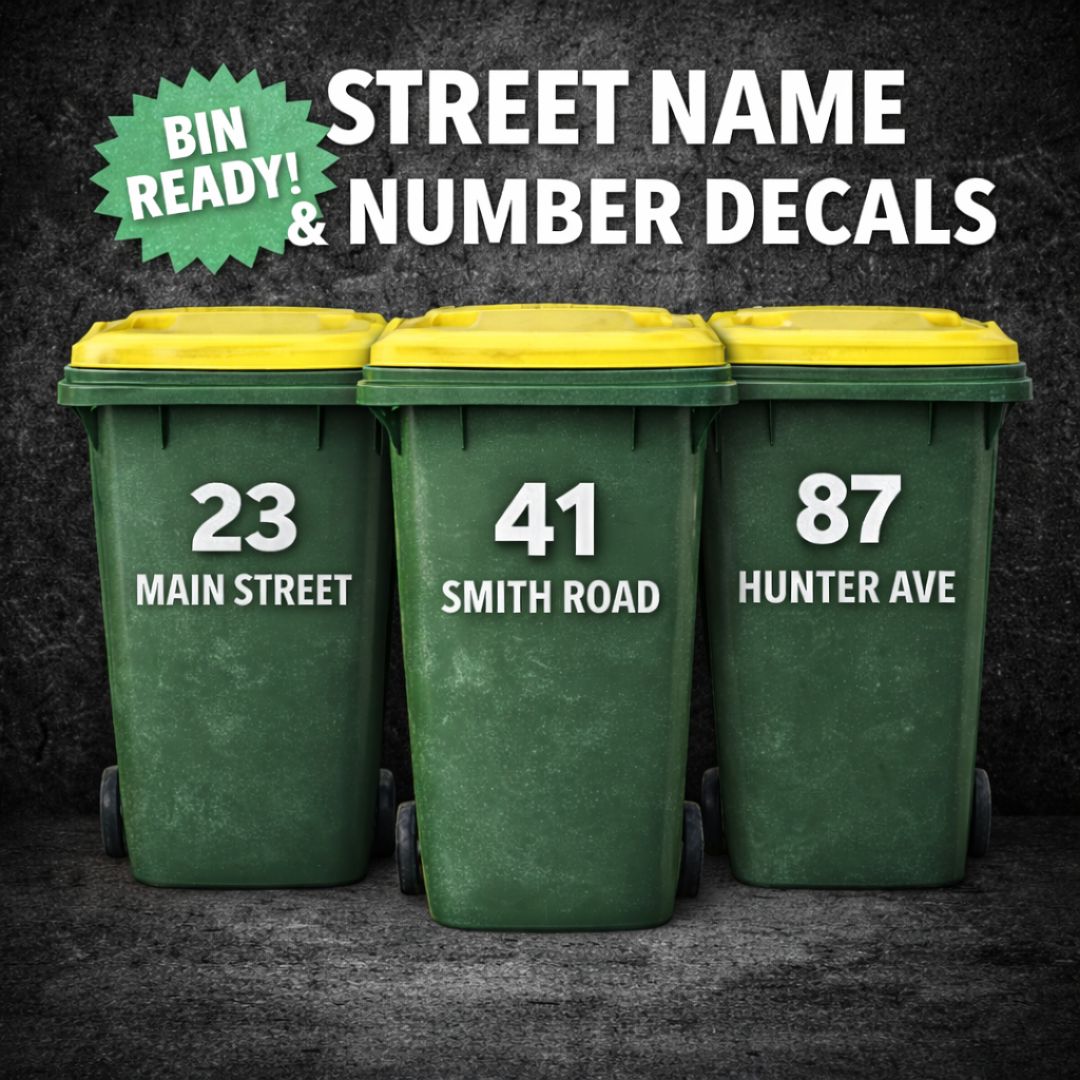3x Council Bin Decal Pack - Custom House Number & Street
