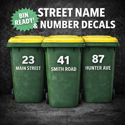 3x Council Bin Decal Pack - Custom House Number & Street
