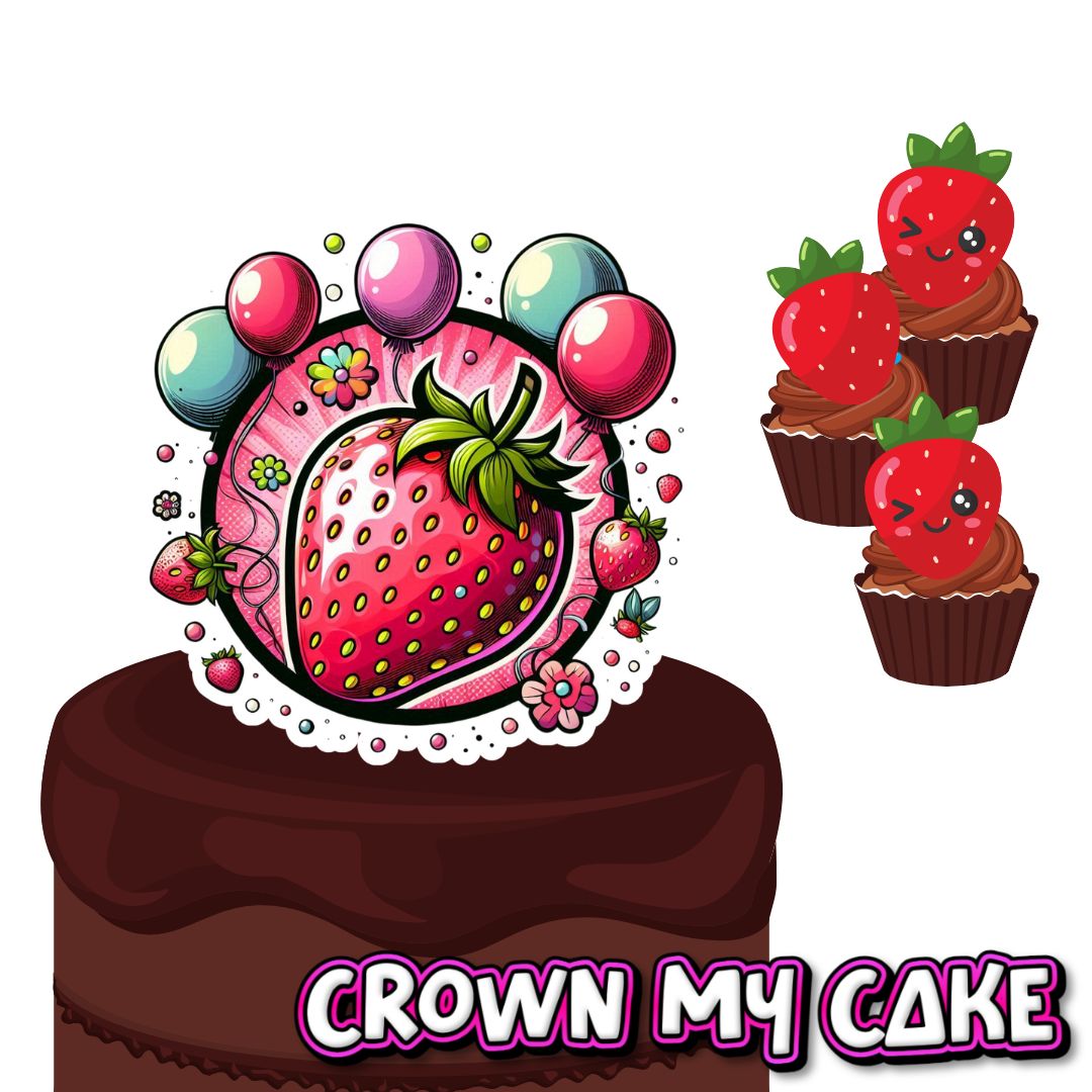 Strawberry Cake Topper & 12x Cupcake Picks