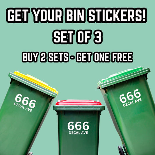 3x Council Bin Decal Pack - Custom House Number & Street