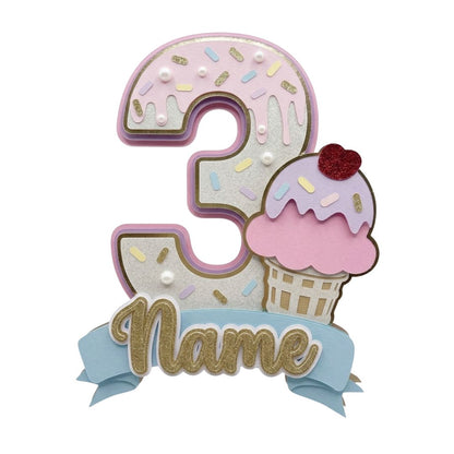 Custom Ice Cream Theme Birthday Cake Topper - Cardstock Layered Design