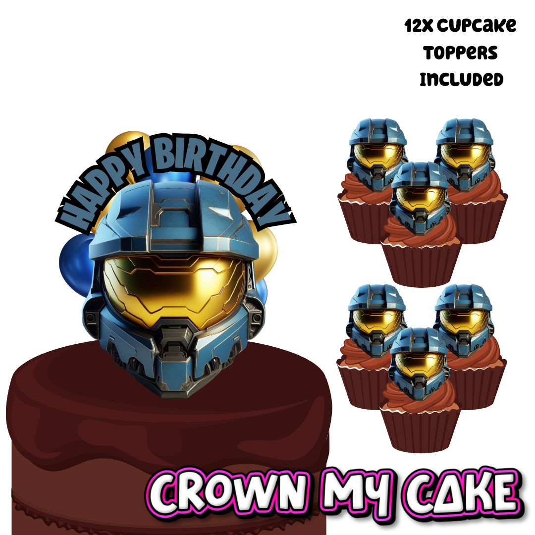 Blue Halo Cake Topper & 12x Cupcake Picks