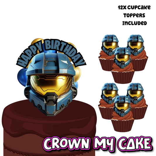 Blue Halo Cake Topper & 12x Cupcake Picks