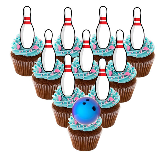 24x Bowling Party Cupcake Toppers