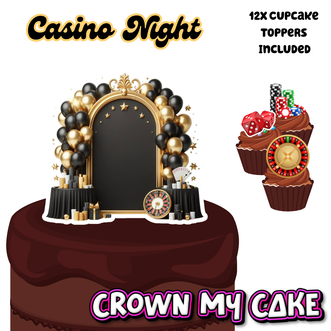 Casino Night Themed Cake Topper & 12x Cupcake Picks