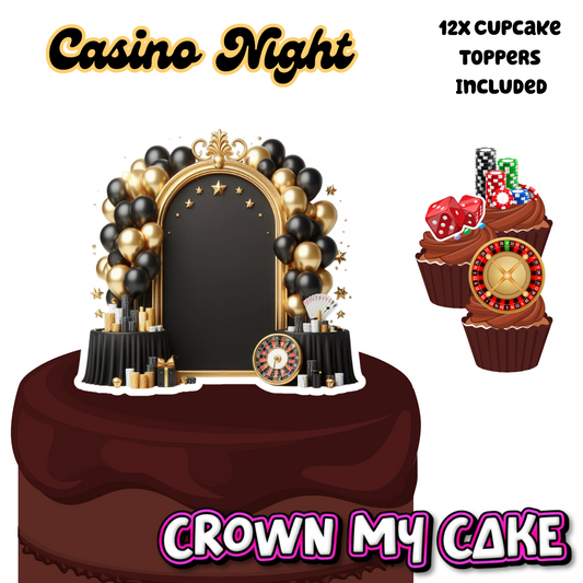 Casino Night Themed Cake Topper & 12x Cupcake Picks