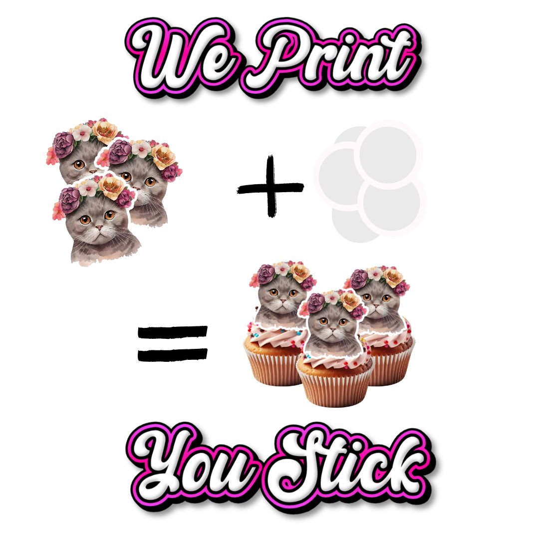 Cat Flower Crown Cupcake Toppers - We print, You stick.
