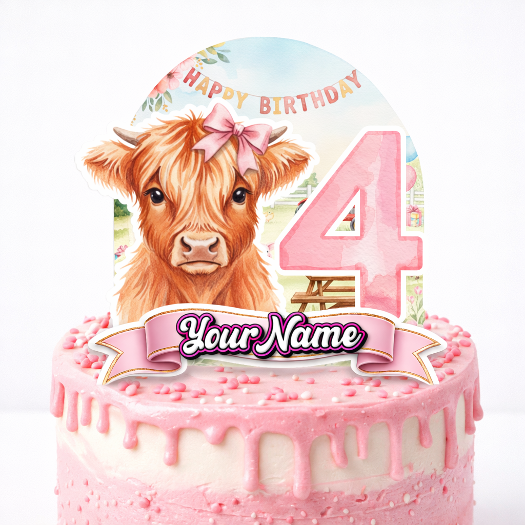 Highland Cow Custom Cake Topper