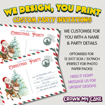 Christmas Party Invites - Digital Or Hard Copy - Santas Postcard