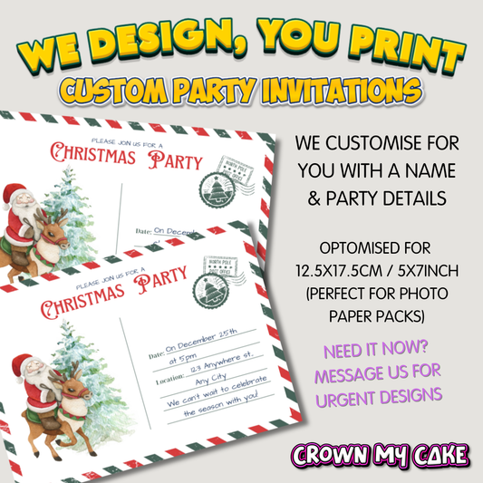 Christmas Party Invites - Digital Or Hard Copy - Santas Postcard