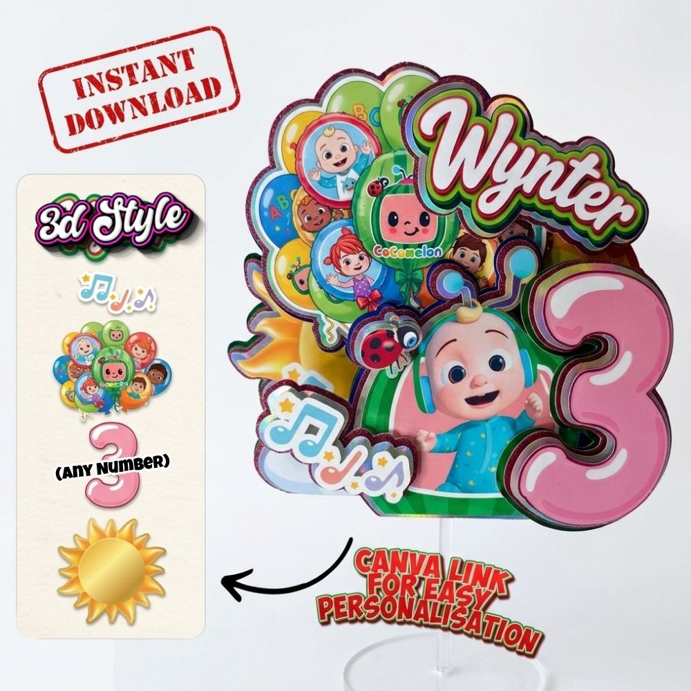 Cocomelon Download Cut Files - 3D Cake Topper